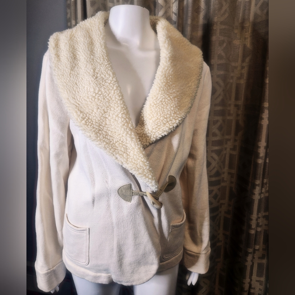 Ralph Lauren Sherpa Collar Warm Tone Cream Cardigan / Sweatshirt Size XL